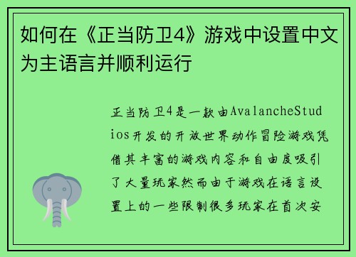 如何在《正当防卫4》游戏中设置中文为主语言并顺利运行